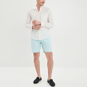 chemise col mao lin melange blanc homme Chemise col mao lin mélangé blanc homme