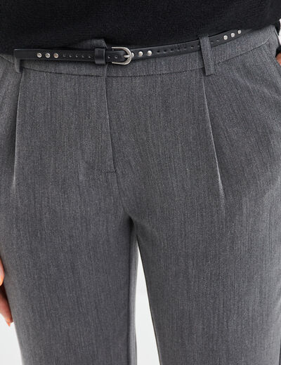 Pantalon carotte ceinturé 7/8ème gris foncé femme