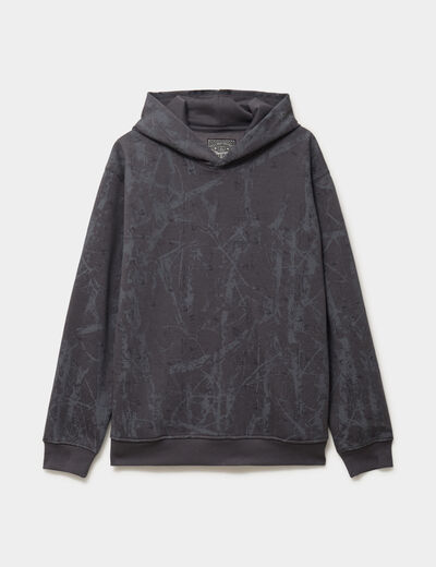 Sweat hoodie &agrave; capuche molleton gris fonc&eacute; homme