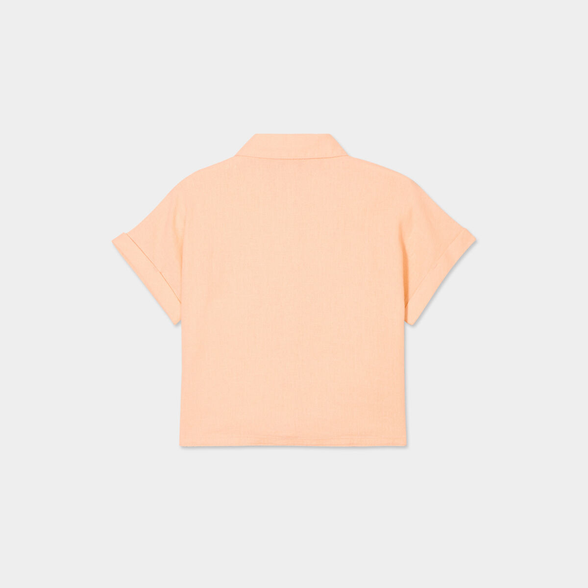 Chemise nouée manches courtes en lin rose saumon fille