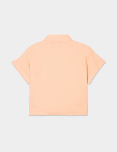 Chemise nouée manches courtes en lin rose saumon fille