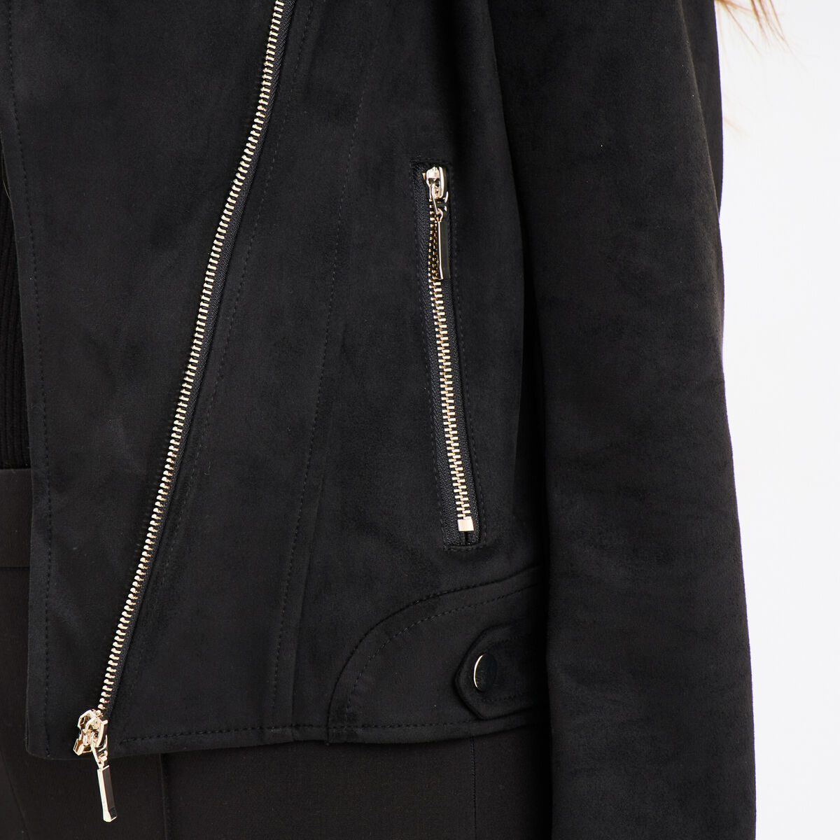 Veste courte esprit biker effet su&eacute;dine noir femme