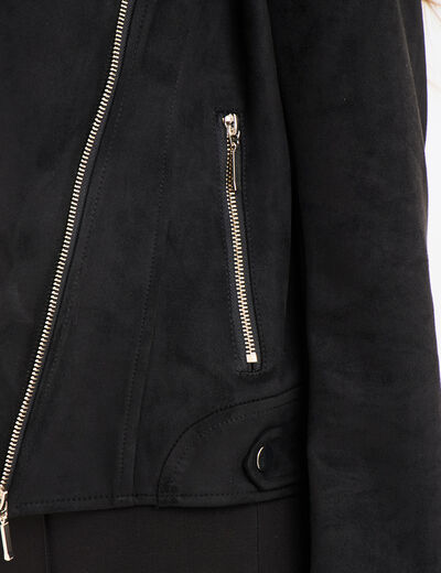 Veste courte esprit biker effet su&eacute;dine noir femme