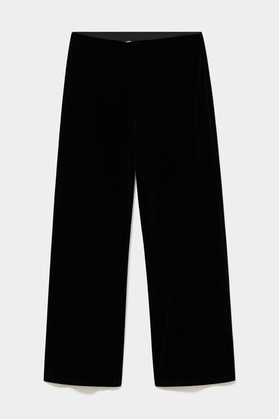 Pantalon large en velours taille haute noir femme