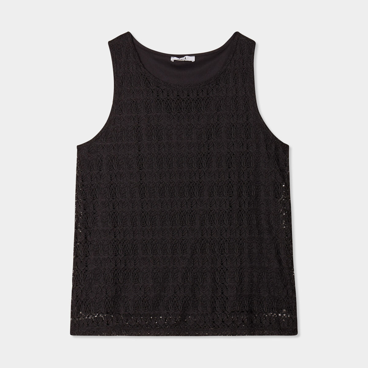 Débardeur dentelle col rond noir femme