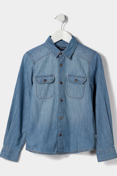 Chemise manches longues en jean Creeks denim double stone garçon