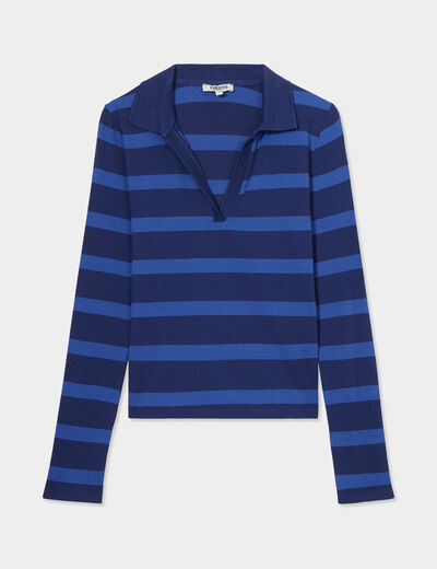 T-shirt col polo manches longues Creeks bleu marine femme