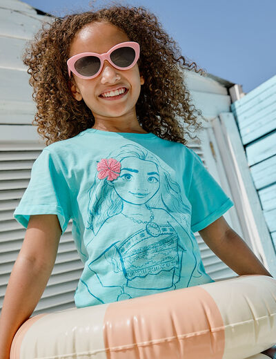 T-shirt manches courtes coton Vaiana vert turquoise fille