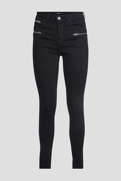 Pantalon skinny détails zippés noir femme