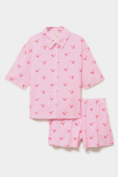 Ensemble pyjama short et chemise ecru femme