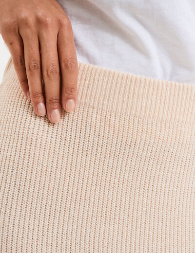 Jupe longue tricot ajust&eacute;e beige femme