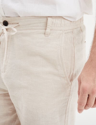 Bermuda chino à coulisse lin mélangé gris clair homme