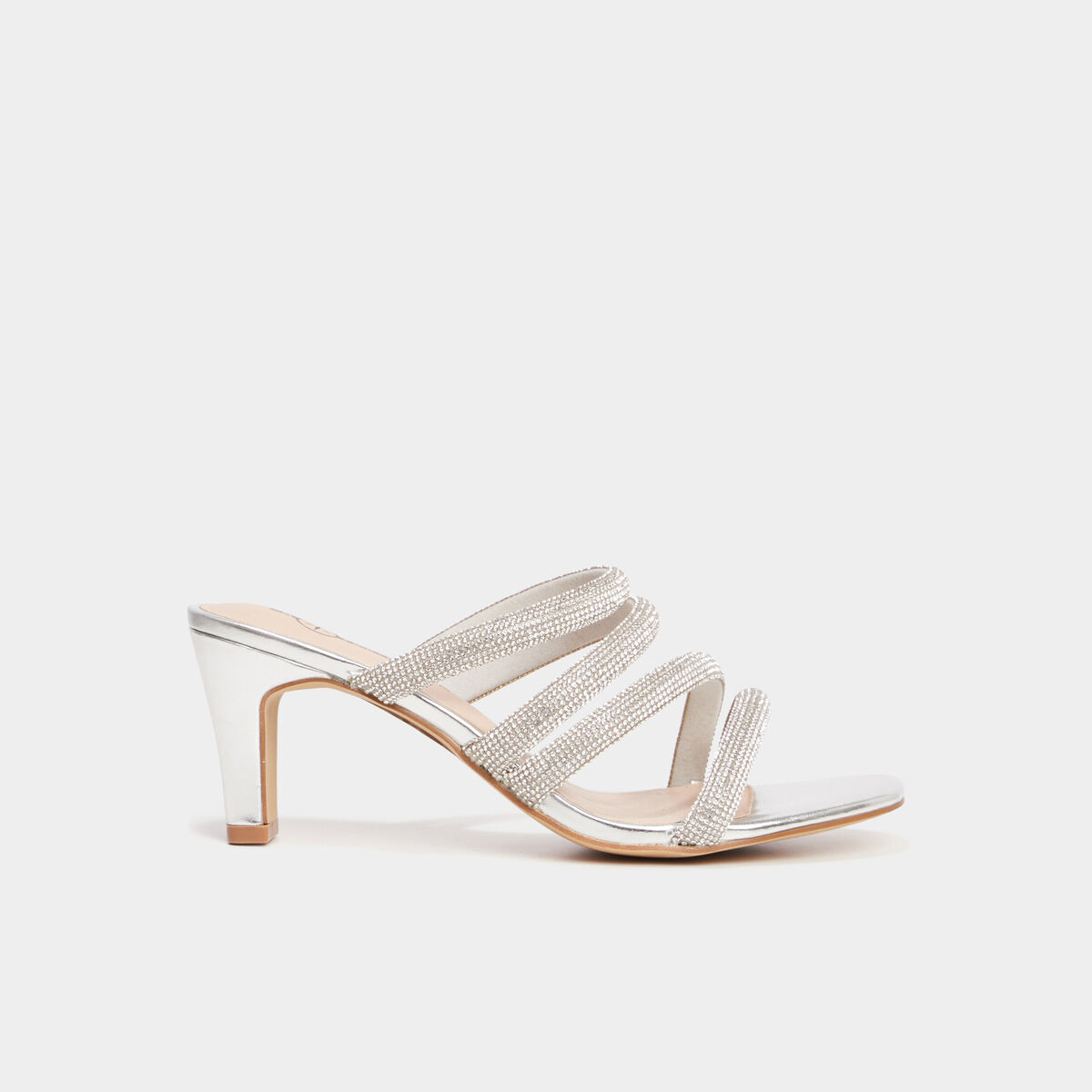 Mules &agrave; talons brides &agrave; strass Mosquitos gris argent femme