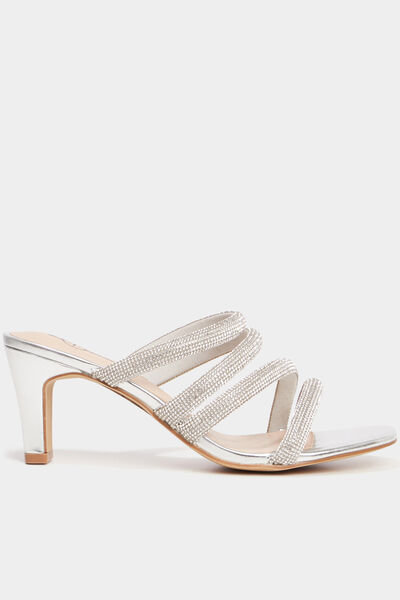 Mules &agrave; talons brides &agrave; strass Mosquitos gris argent femme