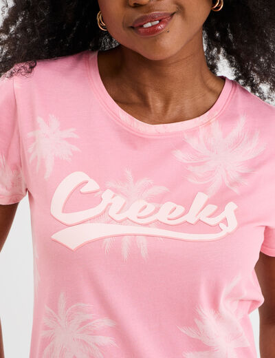 T-shirt droit manches courtes coton rose femme