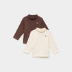 Lot 2 t-shirts col roul&eacute; boutonn&eacute; dos beige b&eacute;b&eacute; gar&ccedil;on
