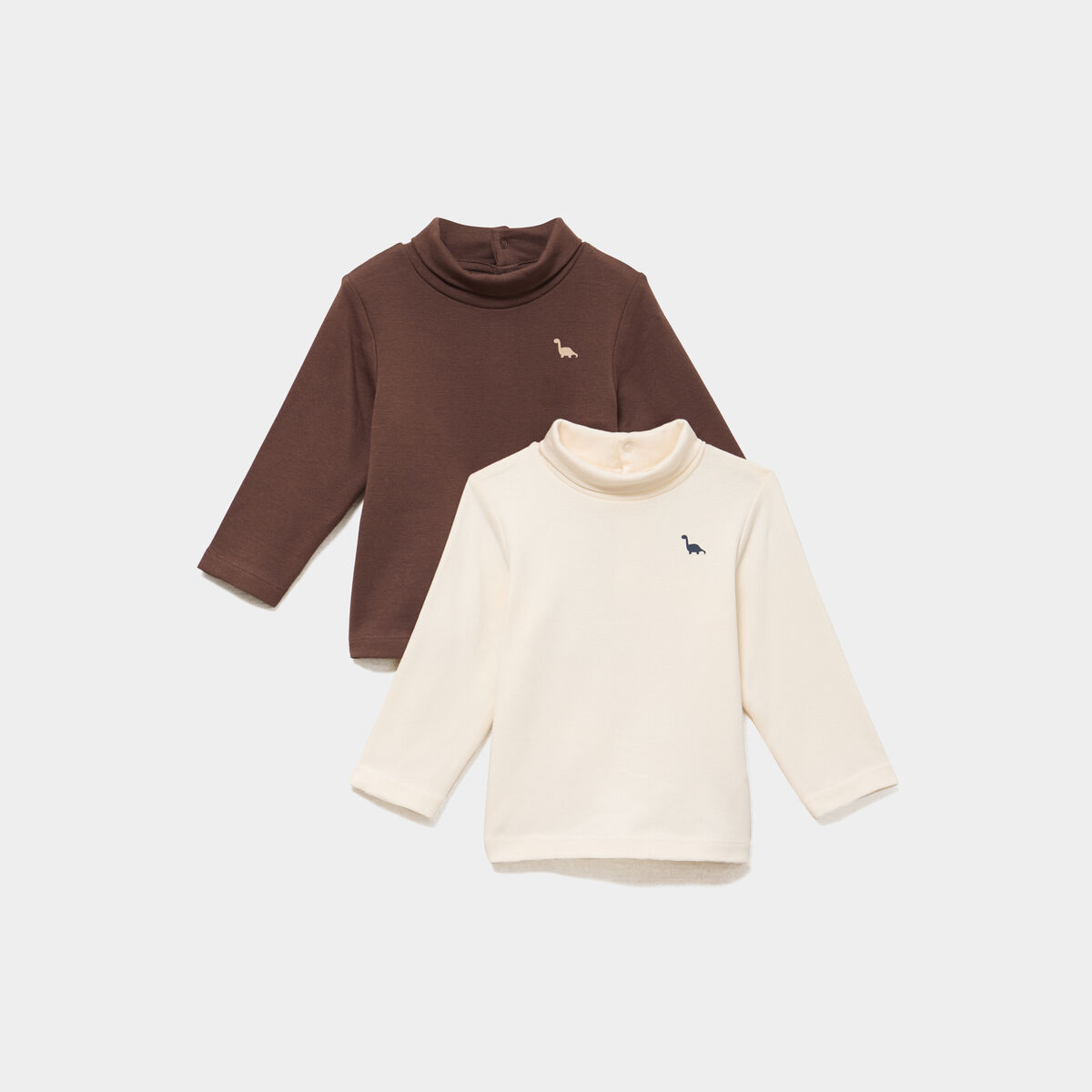 Lot 2 t-shirts col roul&eacute; boutonn&eacute; dos beige b&eacute;b&eacute; gar&ccedil;on