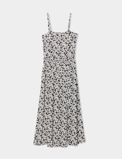 Robe midi à bretelles taille élastiquée noir femme