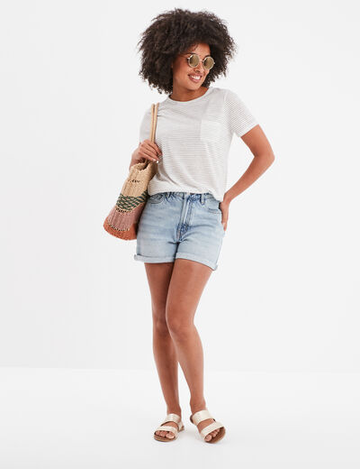 Short en jean mom ourlets retroussés denim bleach femme