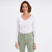 T-shirt col en V manches longues coton blanc femme