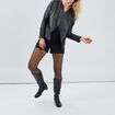 Veste droite simili cuir à col châle noir femme