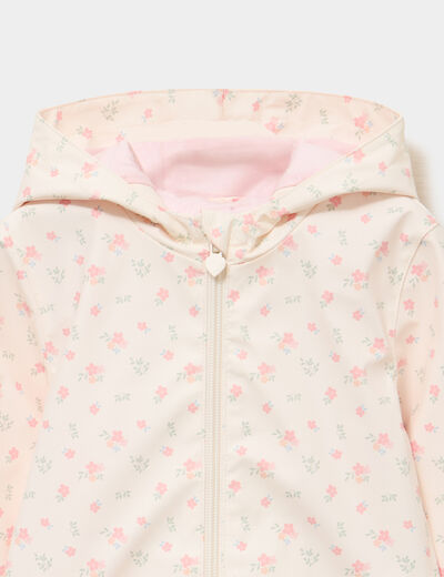 Parka &agrave; capuche imperm&eacute;able d&eacute;perlante ecru b&eacute;b&eacute; fille