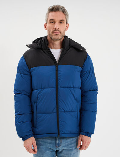 Doudoune d&eacute;perlante &agrave; capuche amovible bleu marine homme