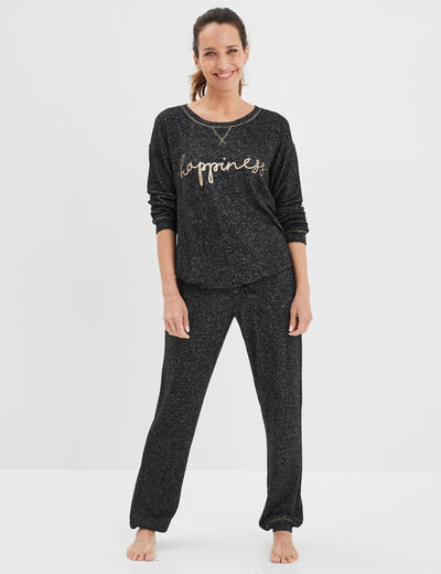 Ensemble pyjama bas resserré 2 pièces noir femme