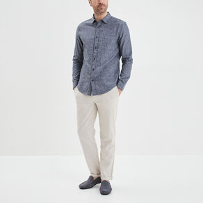 Pantalon chino droit lin mélangé gris clair homme