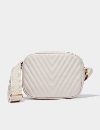 Sac bandouli&egrave;re matelass&eacute; ivoire femme