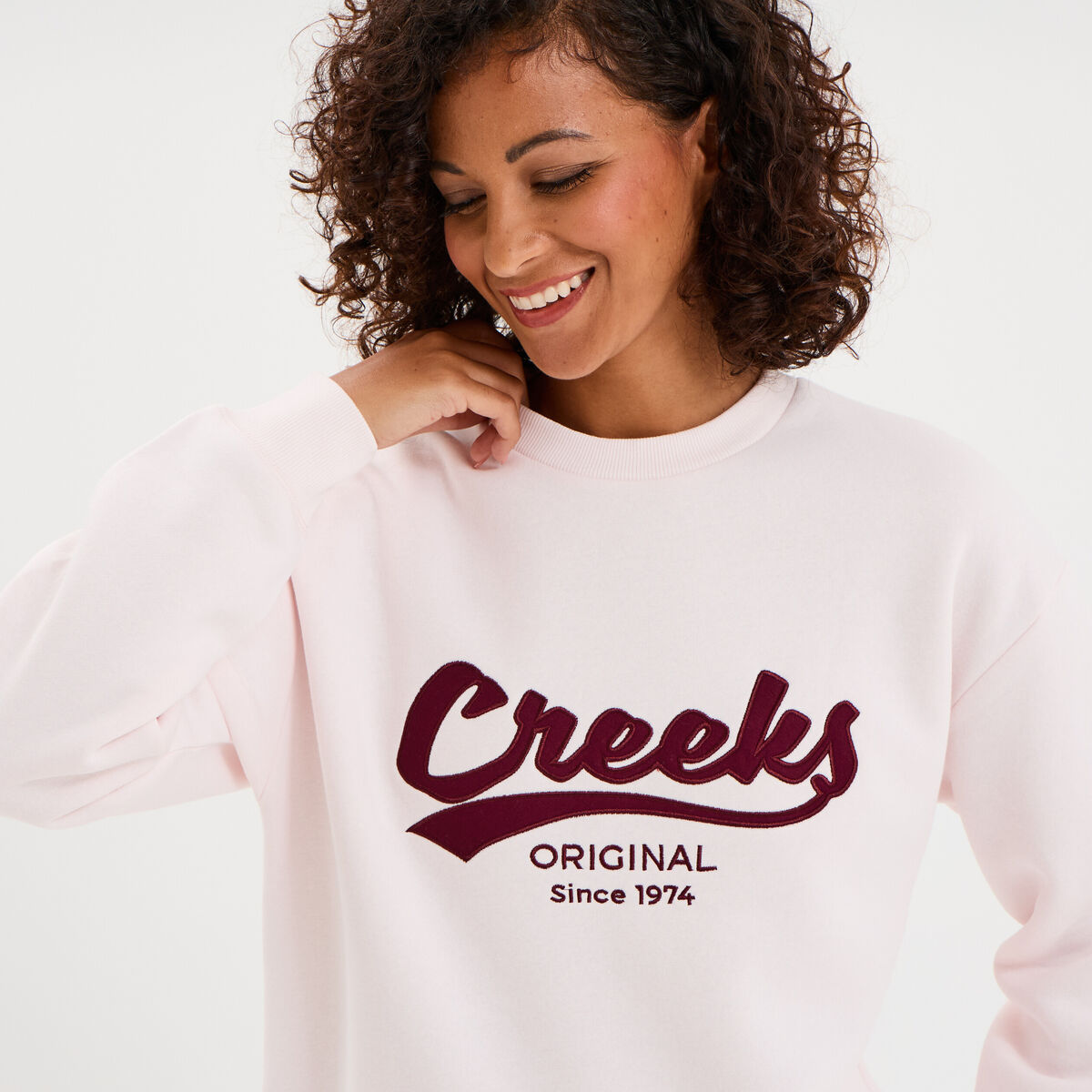 Sweat molleton col rond manches longues rose clair femme