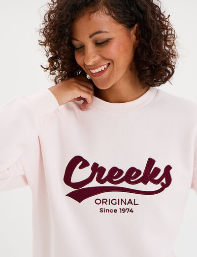 Sweat molleton col rond manches longues rose clair femme