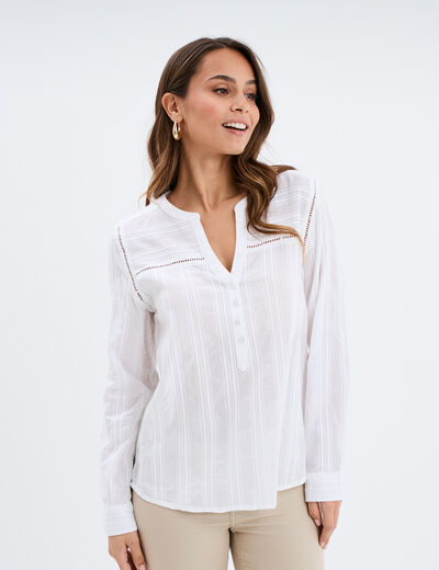 Blouse droite col mao coton blanc femme