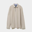 Polo piqu&eacute; droit manches longues coton gris clair homme