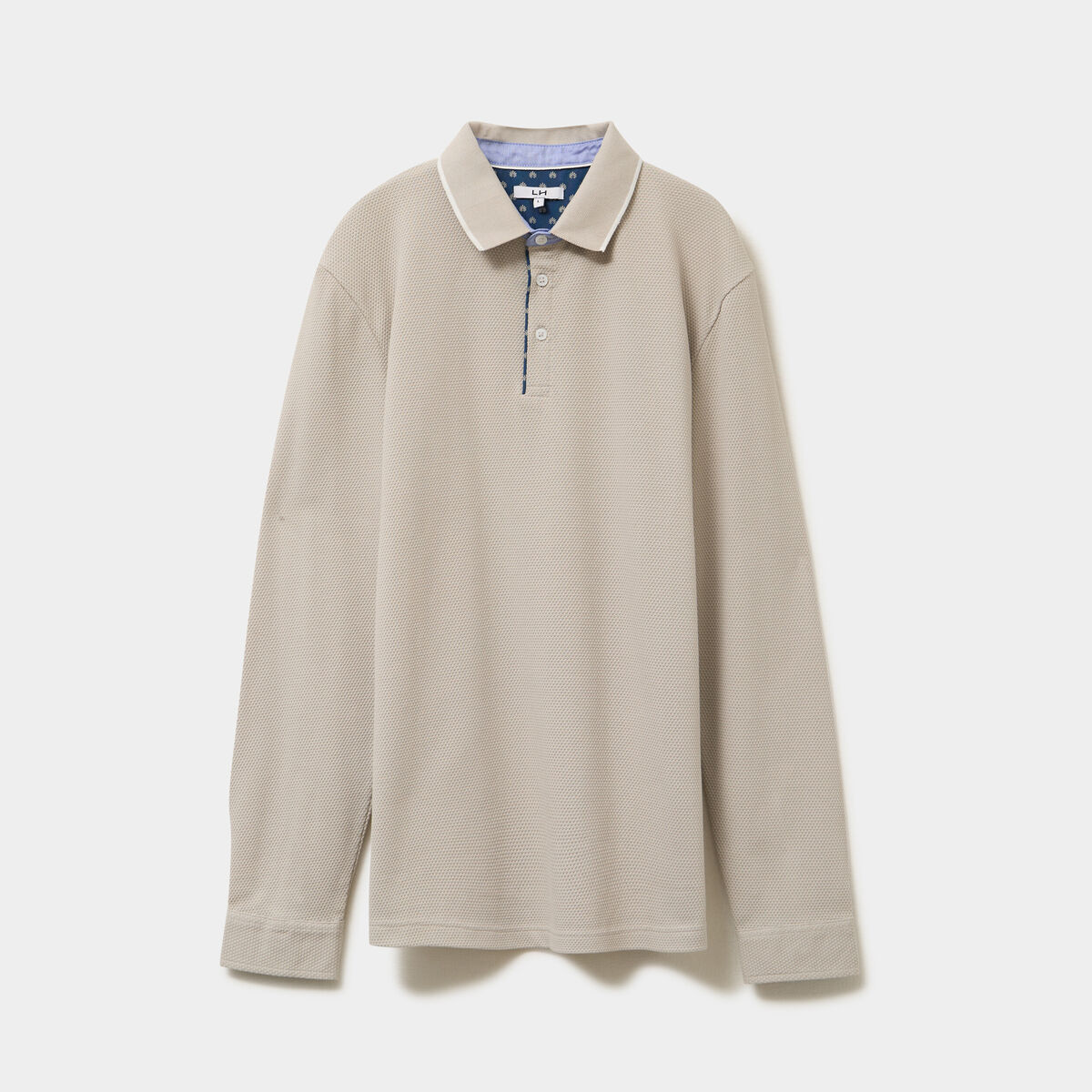 Polo piqu&eacute; droit manches longues coton gris clair homme
