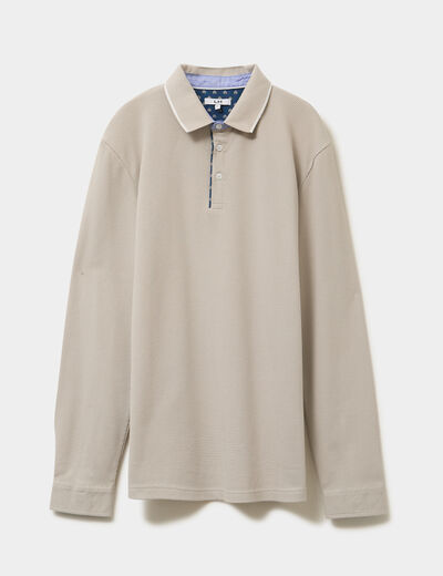 Polo piqu&eacute; droit manches longues coton gris clair homme