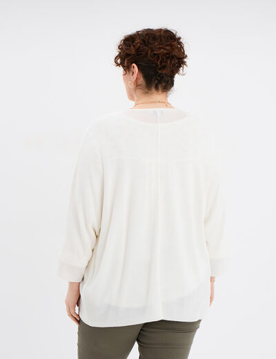 Gilet col ouvert manches 3/4 blanc femme grande taille