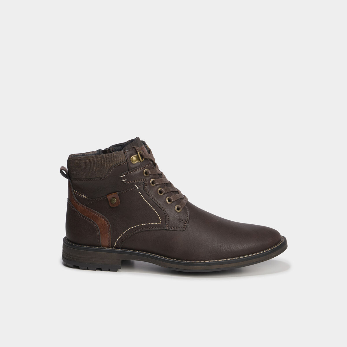 Bottines montantes zipp&eacute;es &agrave; lacets marron homme