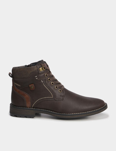 Bottines montantes zipp&eacute;es &agrave; lacets marron homme