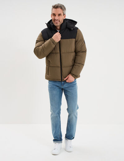 Doudoune d&eacute;perlante &agrave; capuche amovible taupe homme