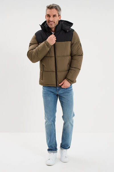 Doudoune d&eacute;perlante &agrave; capuche amovible taupe homme
