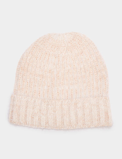 Ensemble écharpe bonnet maille duveteuse sable femme