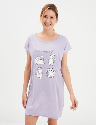 Chemise de nuit manches courtes coton parme femme