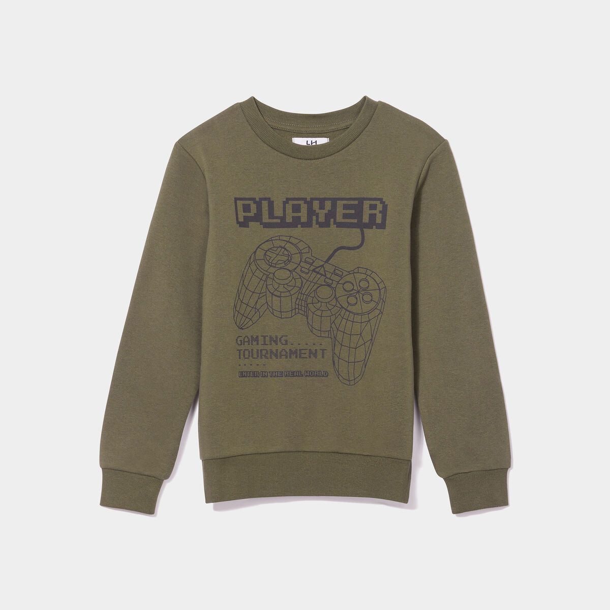 Sweat col rond manches longues vert kaki garçon