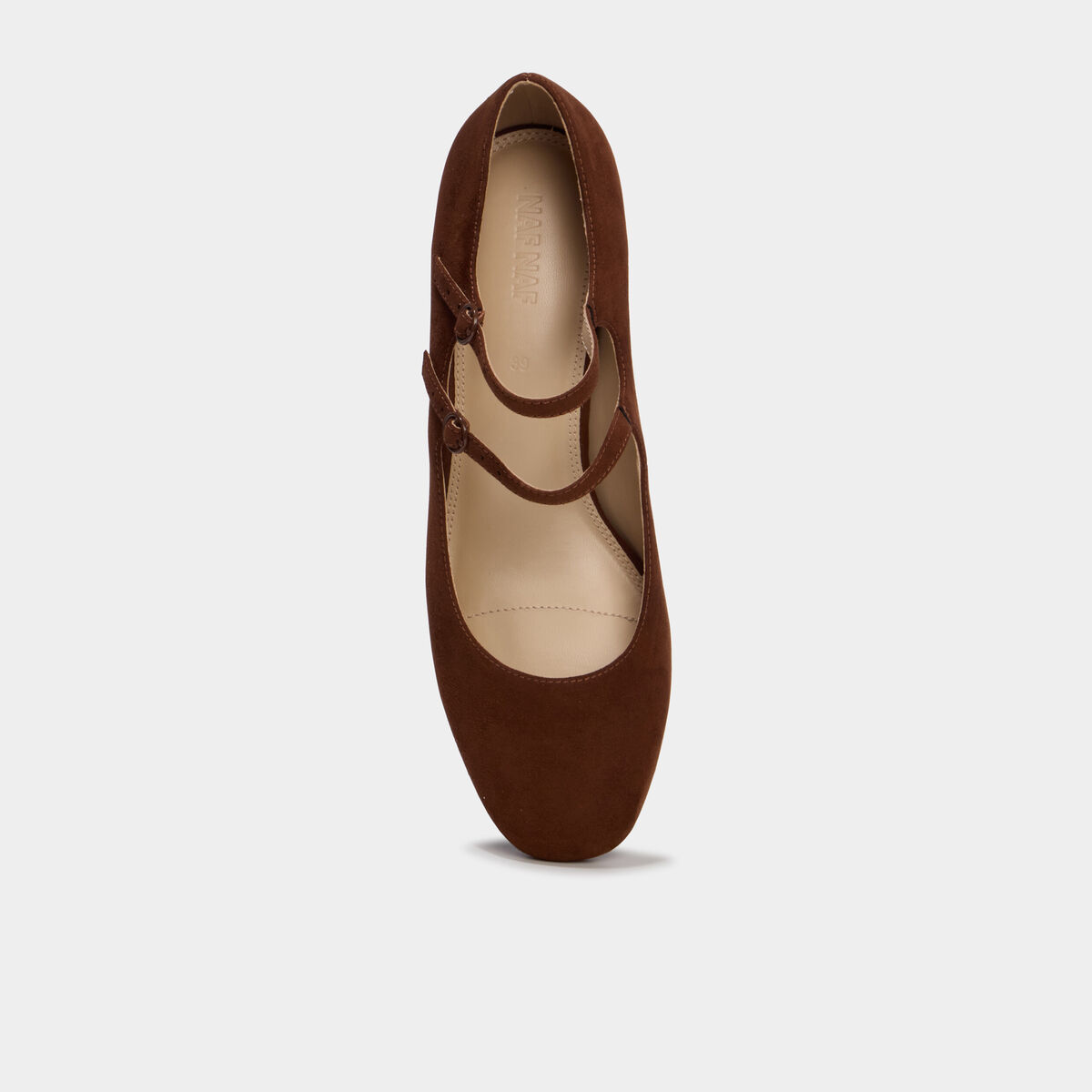 Escarpins babies double bride talon bloc marron femme