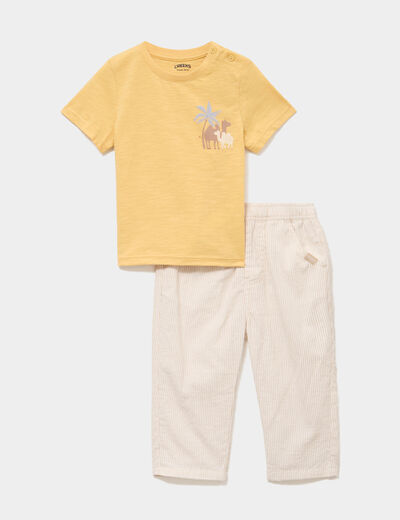 Ensemble t-shirt et pantalon coton jaune b&eacute;b&eacute; gar&ccedil;on