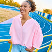 Blouse oversize manches brod&eacute;es rose fluo femme