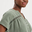 Blouse Col tunisien gaze de coton vert kaki femme