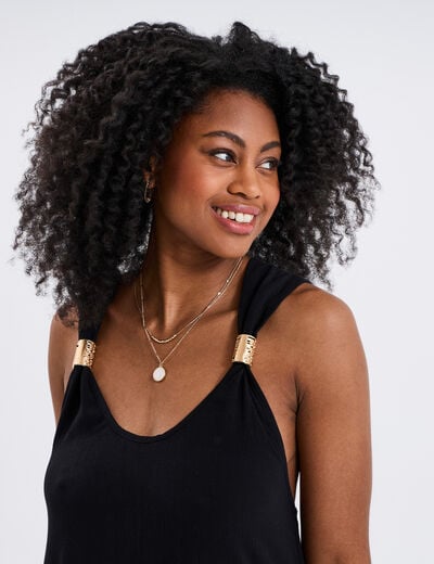 Robe longue bretelles bijoux noir femme