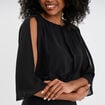 Robe longue manches 3/4 fendues noir femme